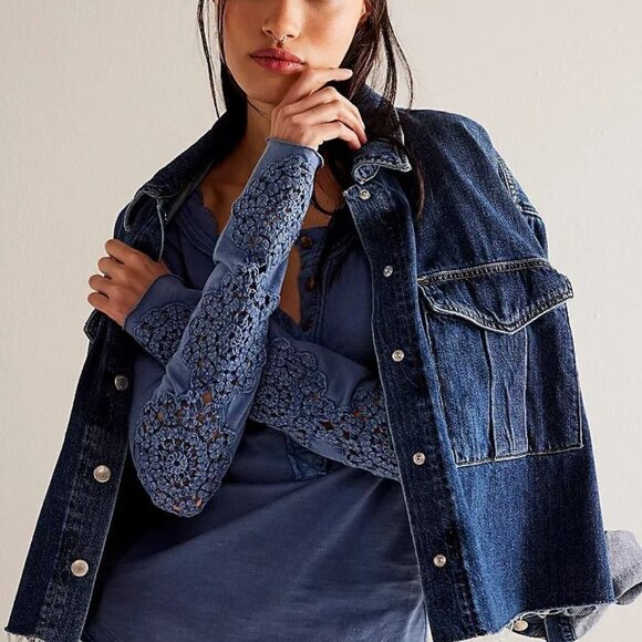 Free People Our Song Henley Lace Cuff Shirt - Picture 3 of 6